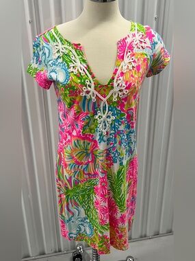 Lilly Pulitzer Pink Multi-Color Floral V-Neck Shift Dress
